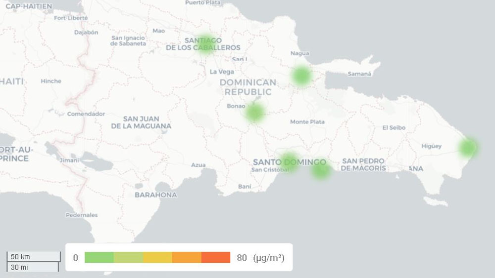 carte de la qualité de l'air en république dominicaine