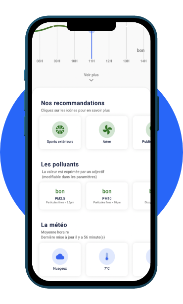 page d'accueil de l'application de qualité de l'air Caeli