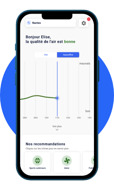 page d'accueil de l'application de qualité de l'air Caeli